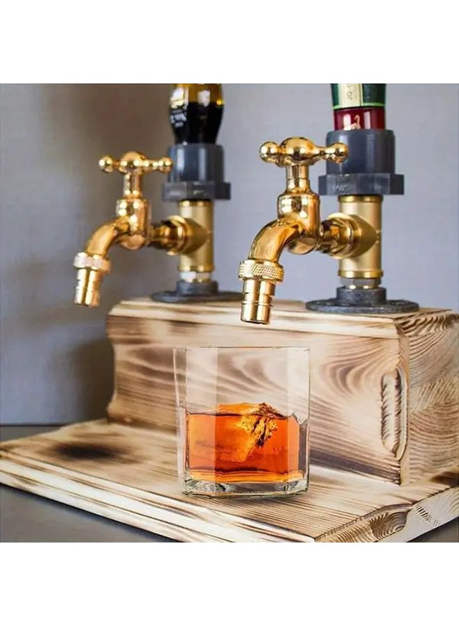 Dark Wood Grain Whiskey Dispenser With Double Outlet Rustic Bar Decor Gift - Image 5